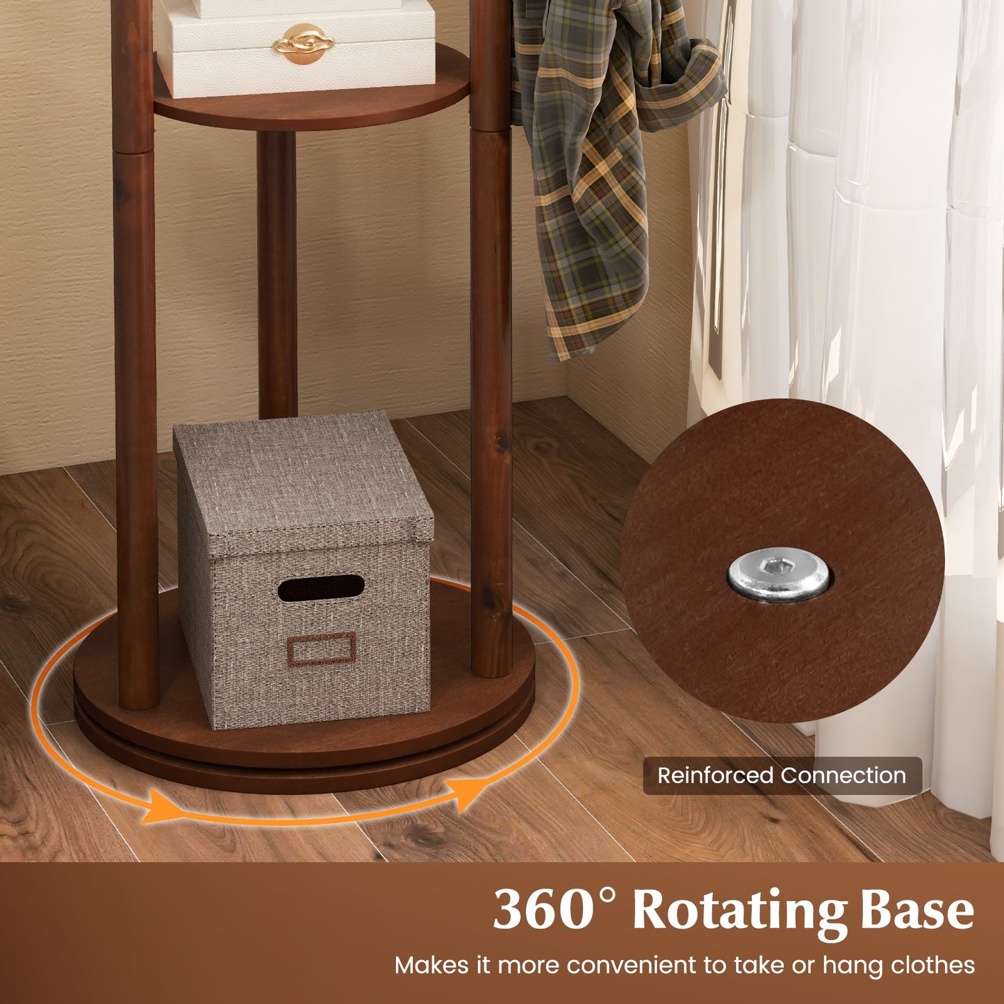 Freestanding Wooden Coat Tree with 3 Display Storage Shelves and 9 Hooks Kids Crystal