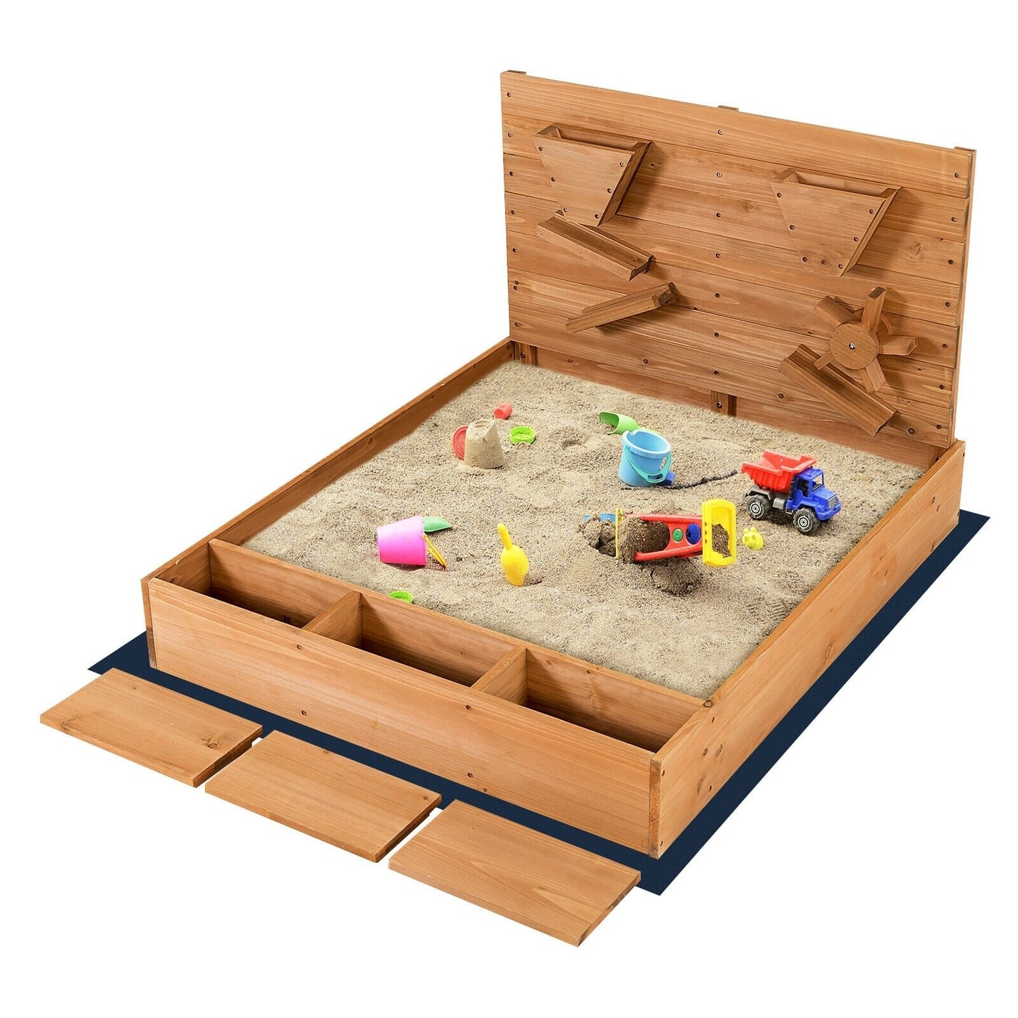 Kids Wooden Square Sandbox with Cover Kids Crystal