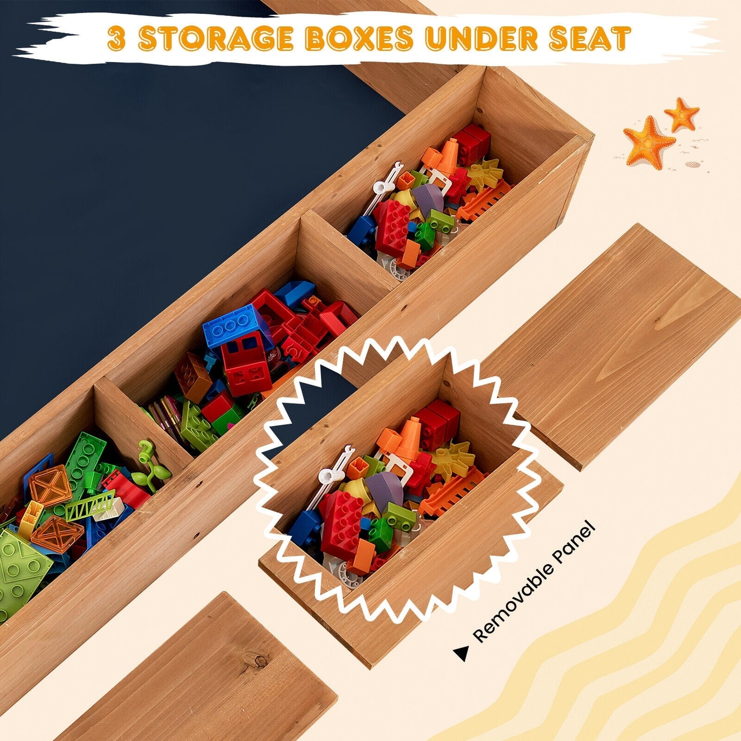 Kids Wooden Square Sandbox with Cover Kids Crystal