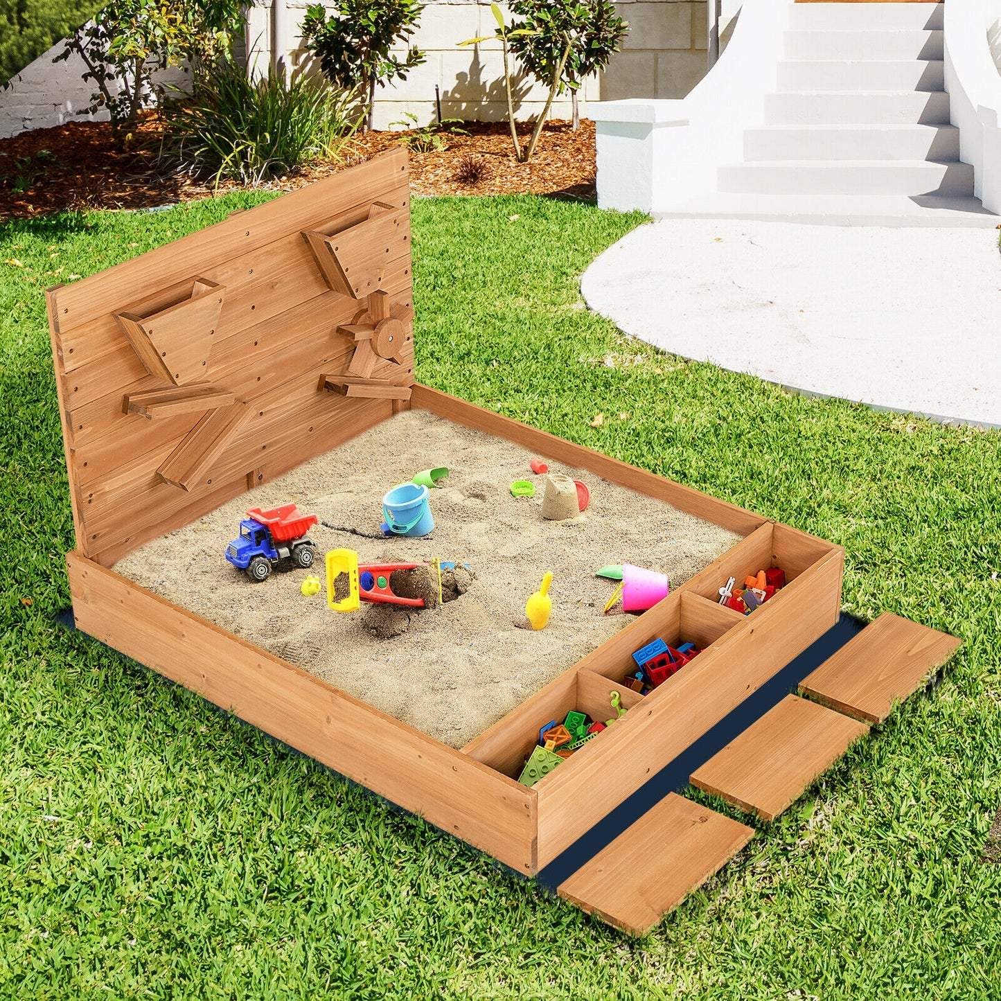 Kids Wooden Square Sandbox with Cover Kids Crystal