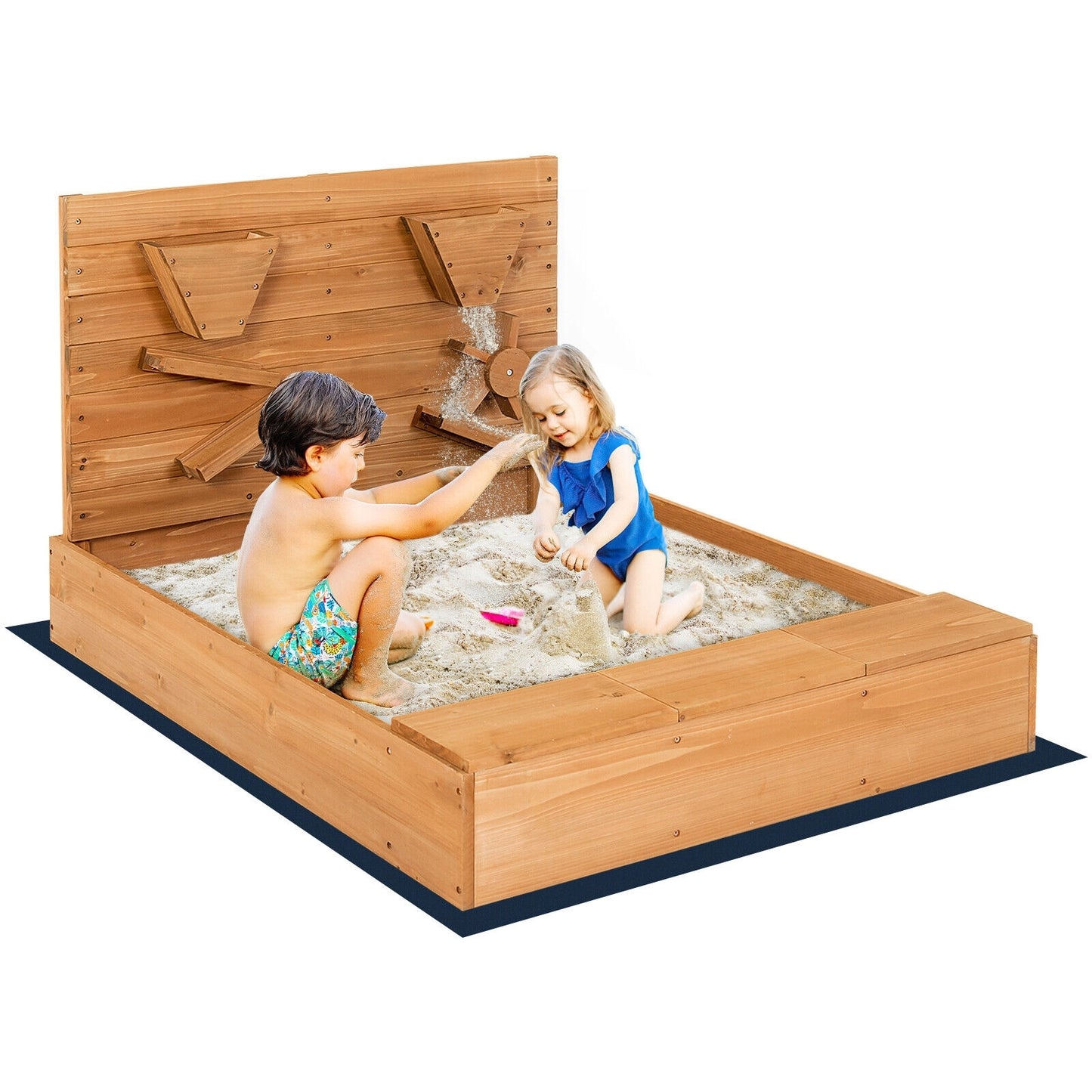 Kids Wooden Square Sandbox with Cover Kids Crystal