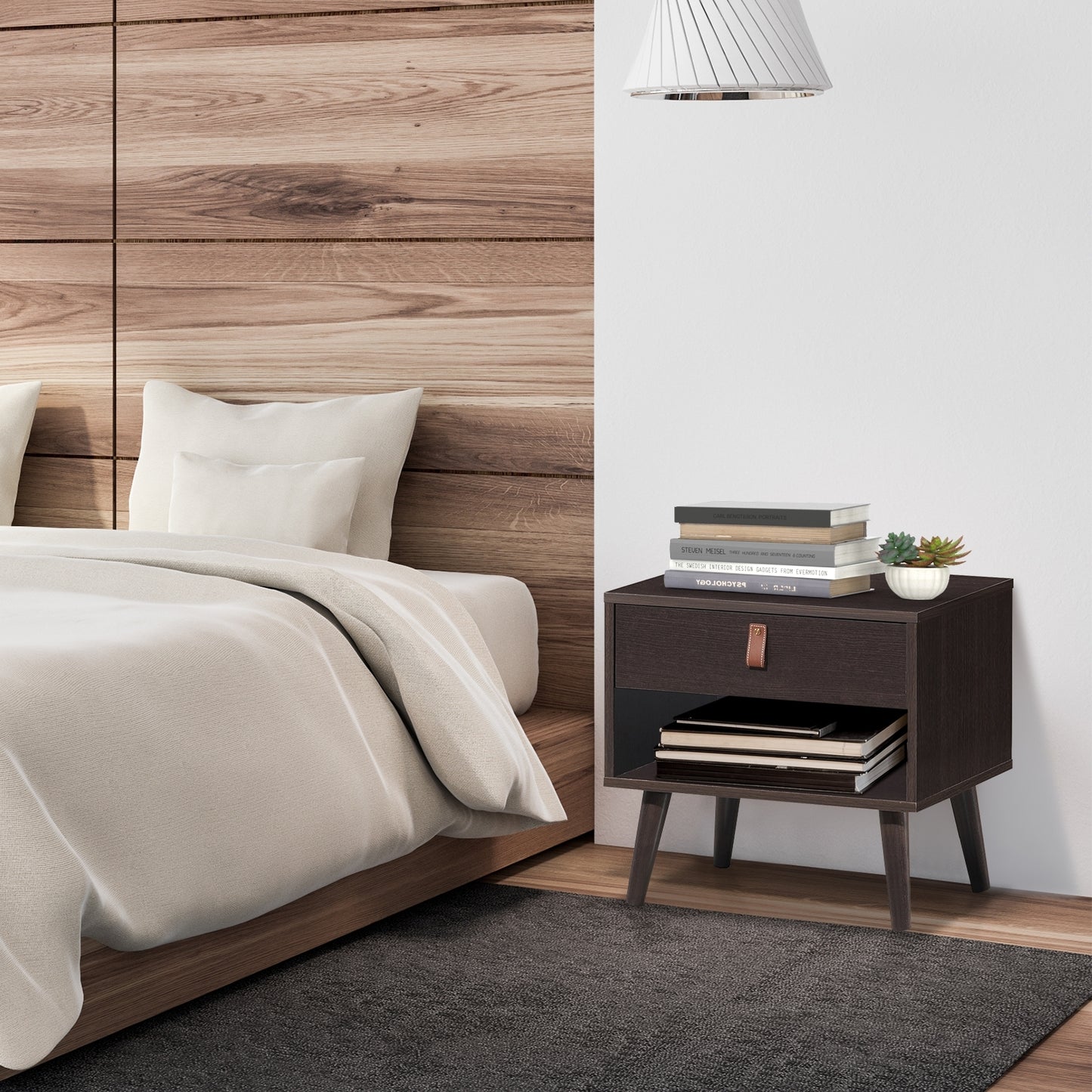 Nightstand Bedroom Table with Drawer Storage Shelf-Brown Kids Crystal