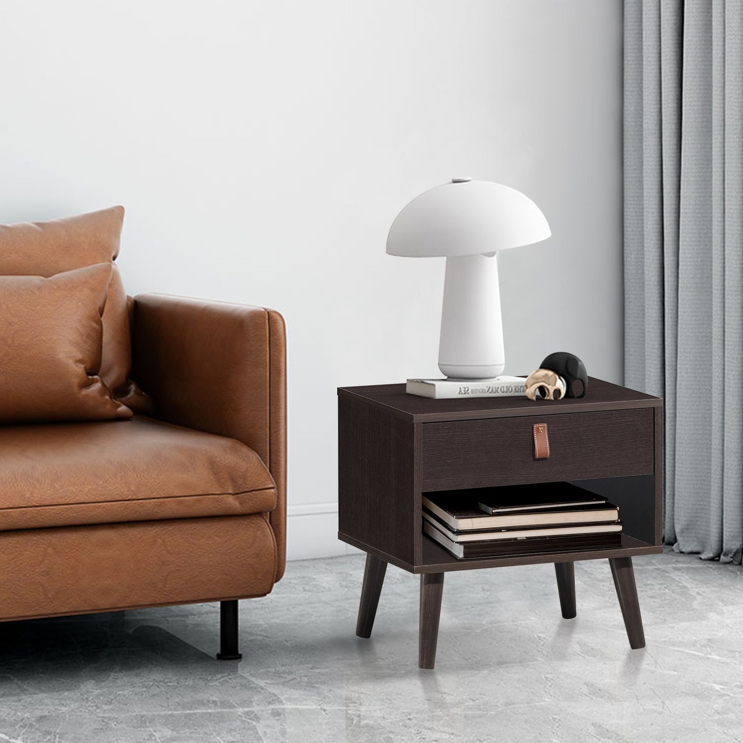 Nightstand Bedroom Table with Drawer Storage Shelf-Brown Kids Crystal