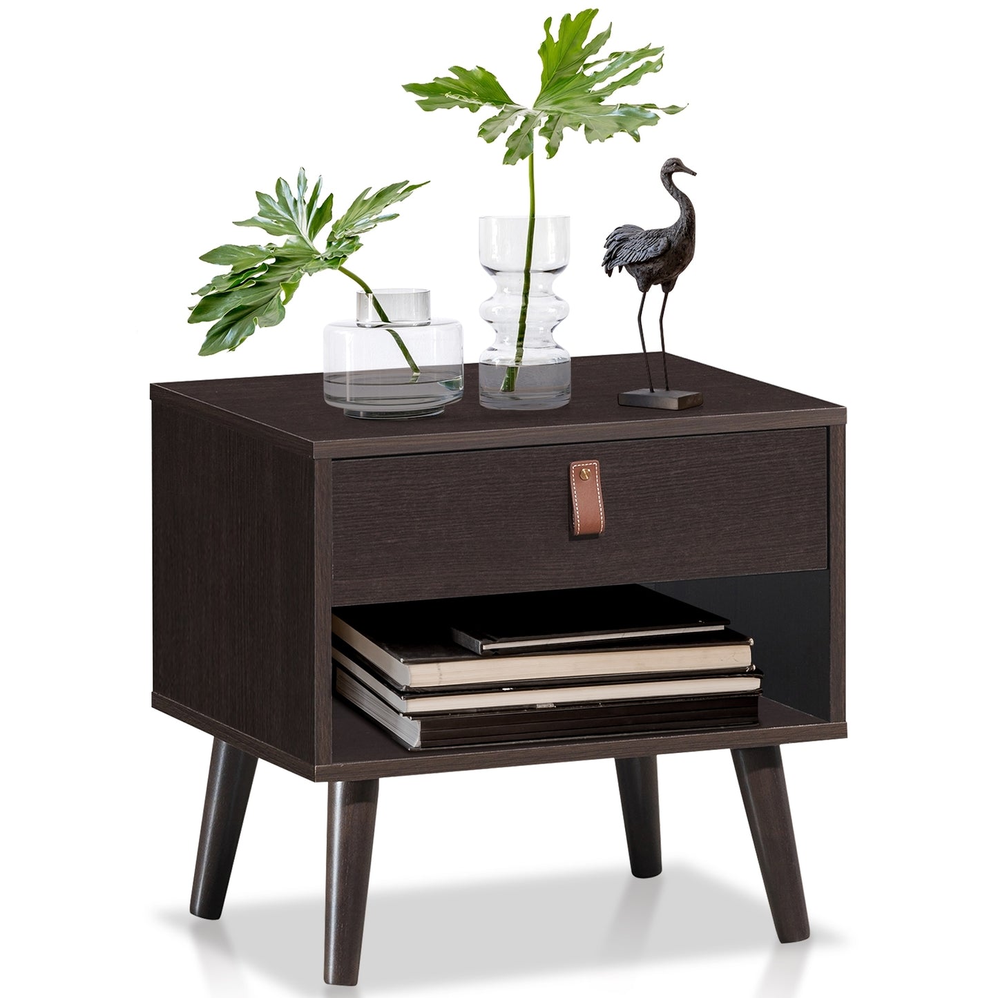Nightstand Bedroom Table with Drawer Storage Shelf-Brown Kids Crystal