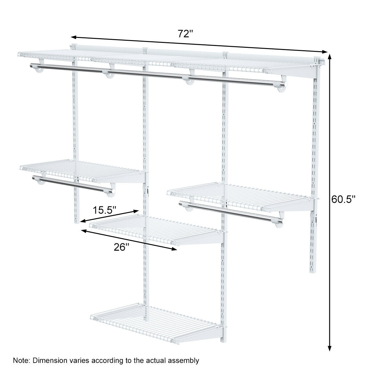 Adjustable Wall Mounted Closet Rack System with Shelf Kids Crystal