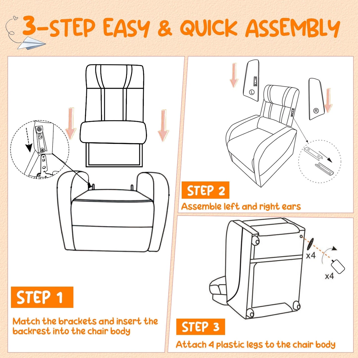 Kids Recliner Chair with Side Pockets and Footrest-White
