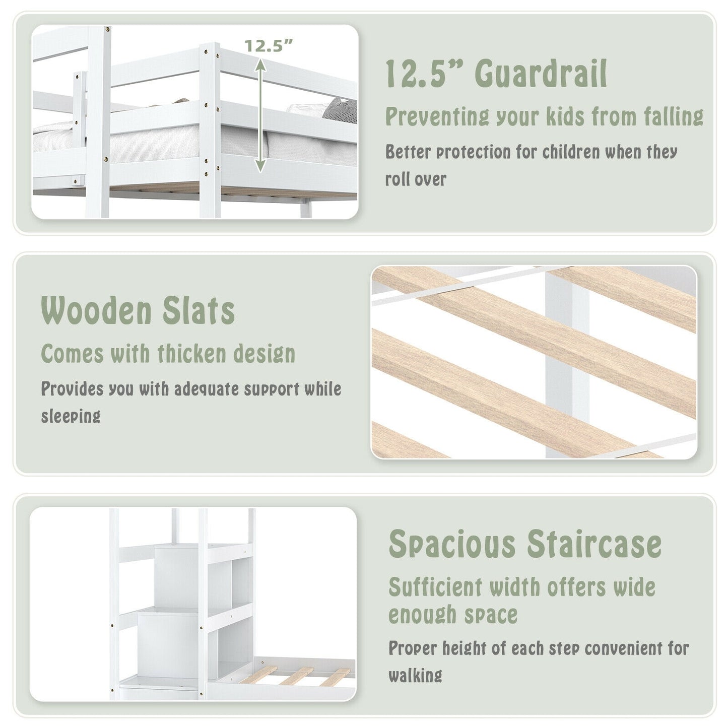 Twin Over Twin Bunk Bed with Storage Shelf and Drawer-White Kids Crystal