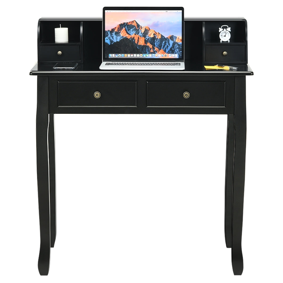 Writing Desk 2-Tier Vanity Desk Computer Desk with 4 Drawers-Black Kids Crystal