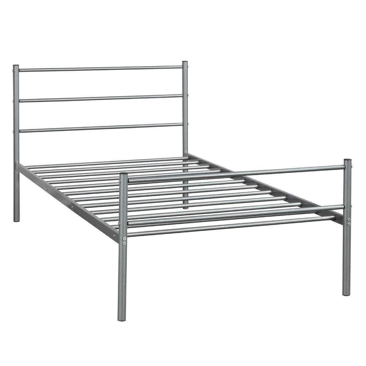 Twin Size Metal Bed Frame Platform with Headboard-Silver Kids Crystal