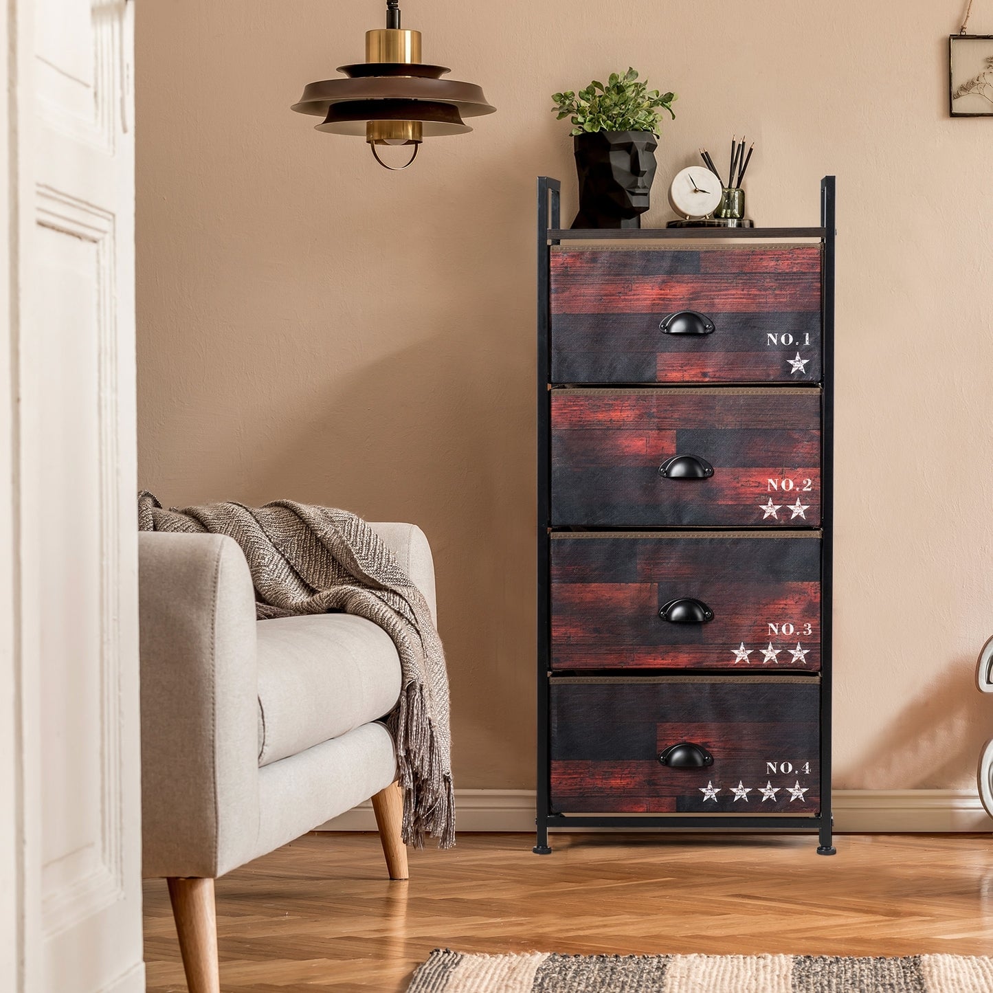 Industrial 4 Fabric Drawers Storage Dresser with Fabric Drawers and Steel Frame Kids Crystal