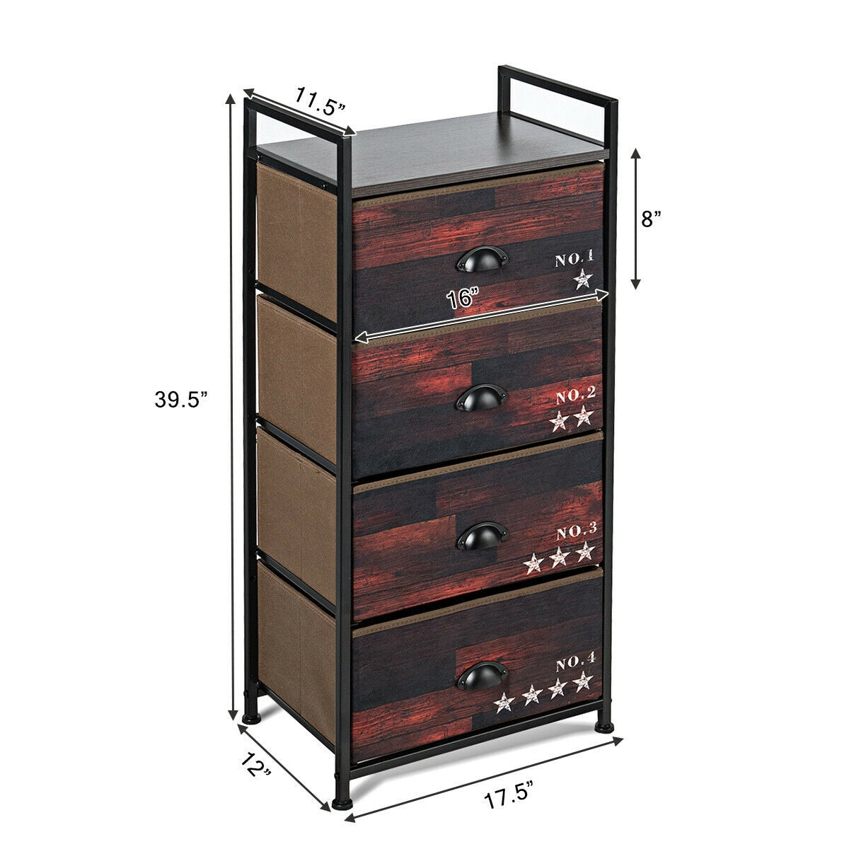 Industrial 4 Fabric Drawers Storage Dresser with Fabric Drawers and Steel Frame Kids Crystal