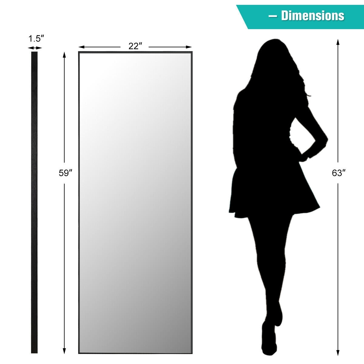 59 Inch Full Length Mirror Large Rectangle Bedroom Mirror-Black Kids Crystal