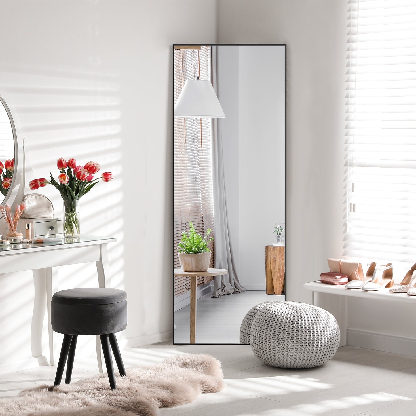 59 Inch Full Length Mirror Large Rectangle Bedroom Mirror-Black Kids Crystal