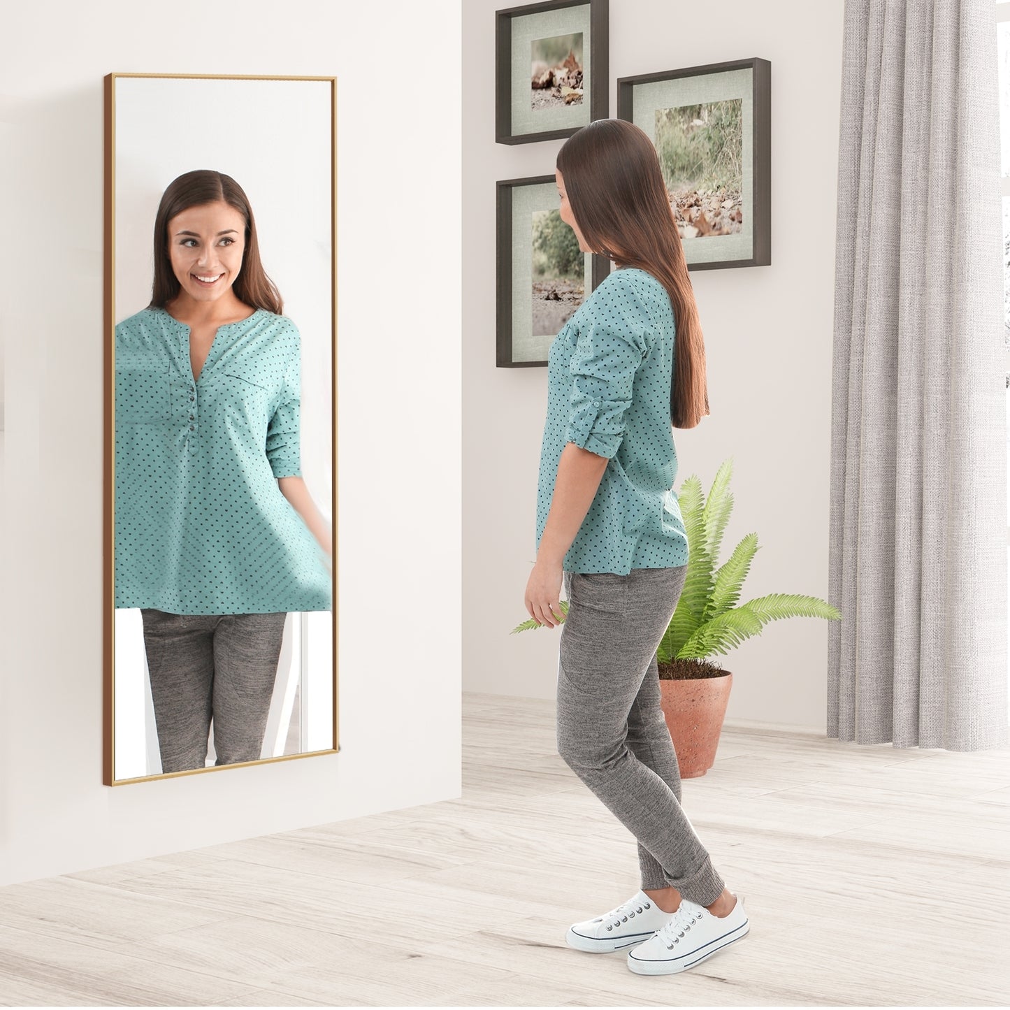 59 Inch Full Length Mirror Large Rectangle Bedroom Mirror-Golden Kids Crystal