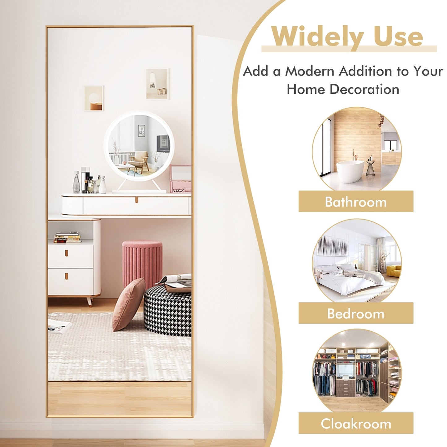 59 Inch Full Length Mirror Large Rectangle Bedroom Mirror-Golden Kids Crystal