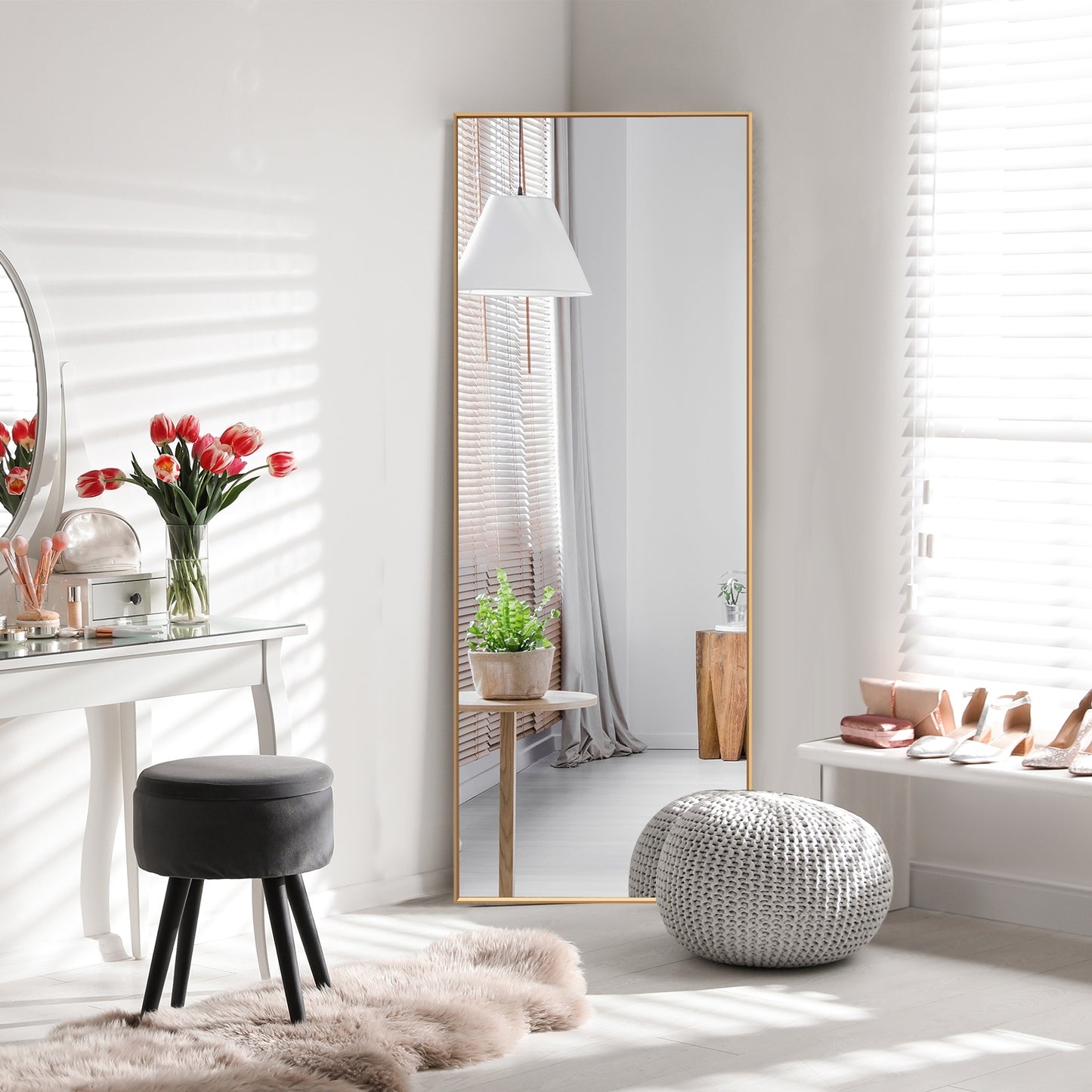 59 Inch Full Length Mirror Large Rectangle Bedroom Mirror-Golden Kids Crystal