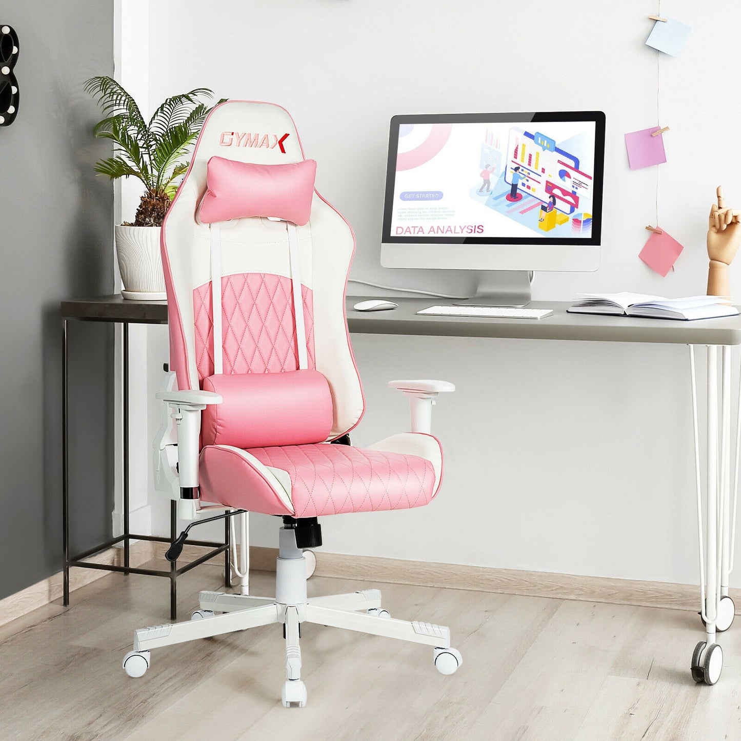 Ergonomic High Back Computer Desk Chair with Headrest and Lumbar Support-Pink Kids Crystal