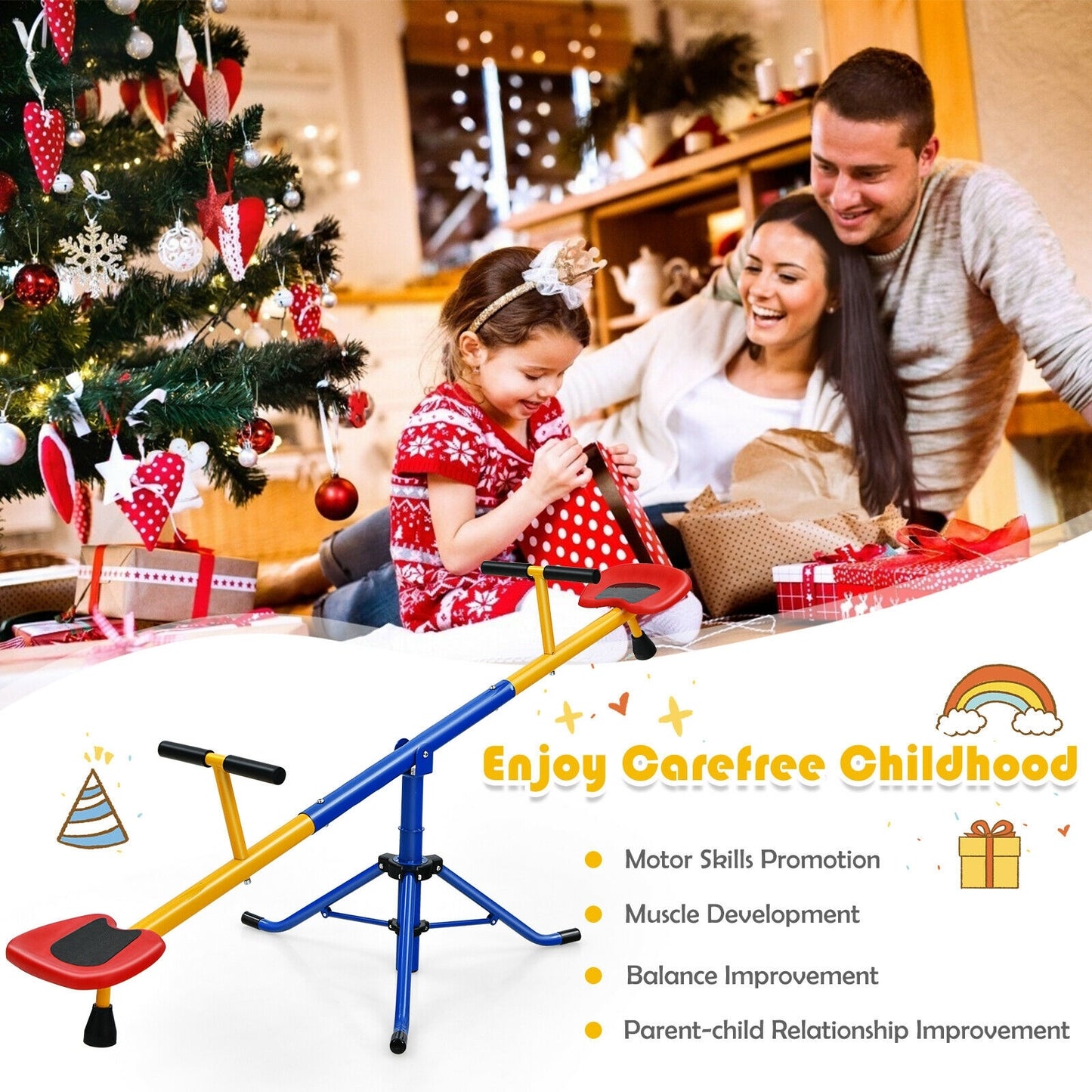 360° Rotation Kids Seesaw Swivel Teeter Totter Playground Equipment Kids Crystal