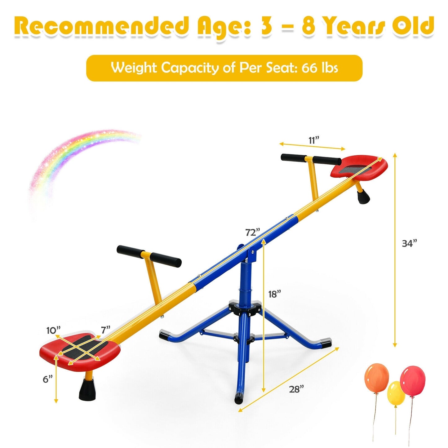 360° Rotation Kids Seesaw Swivel Teeter Totter Playground Equipment Kids Crystal