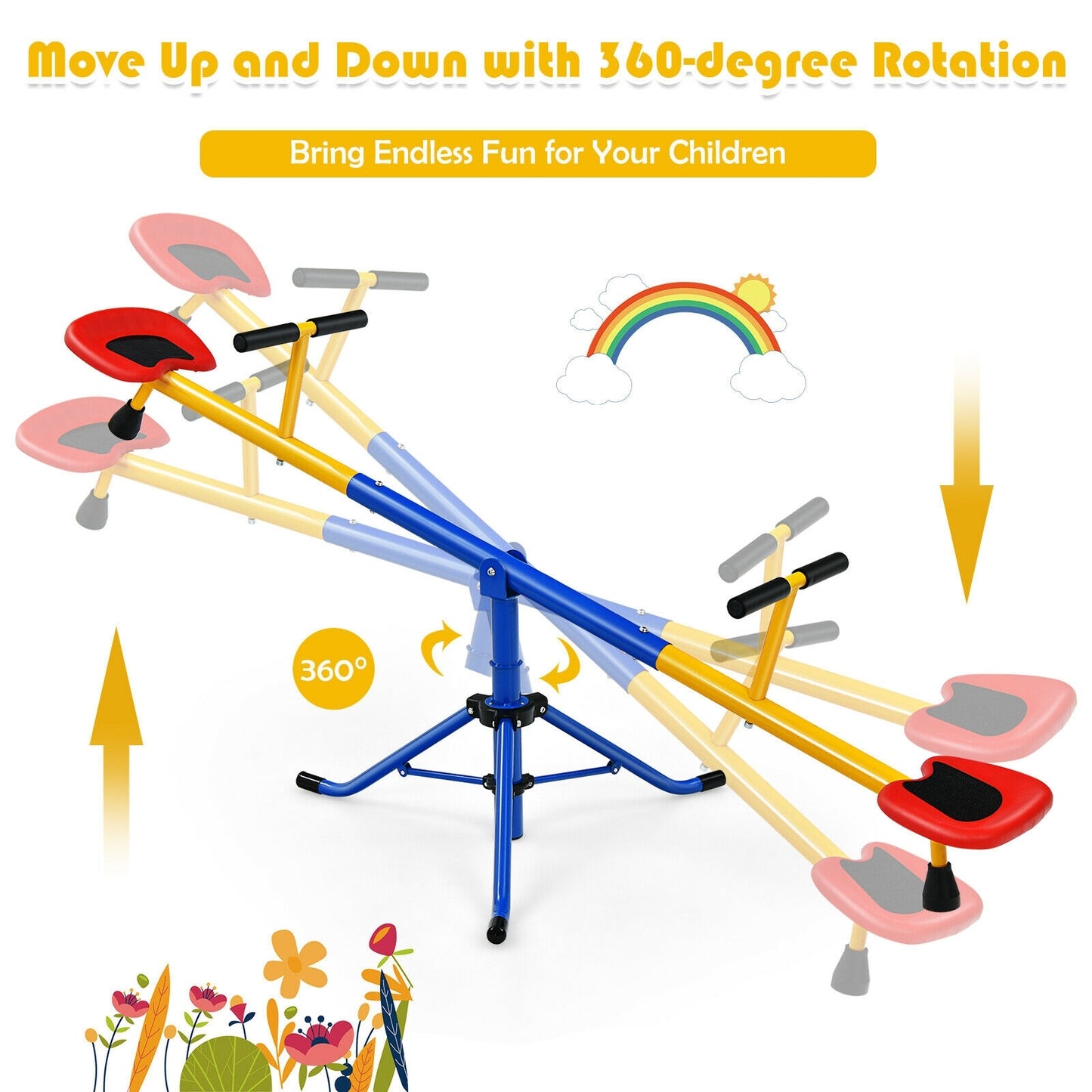 360° Rotation Kids Seesaw Swivel Teeter Totter Playground Equipment Kids Crystal