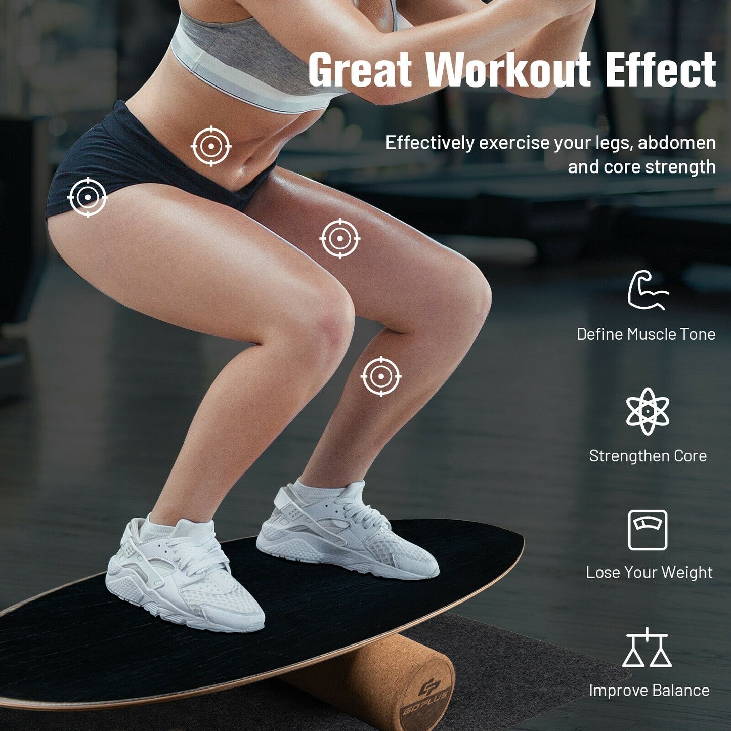 Wooden Balance Board Trainer Wobble Roller for Exercise Sports Training-Black Kids Crystal