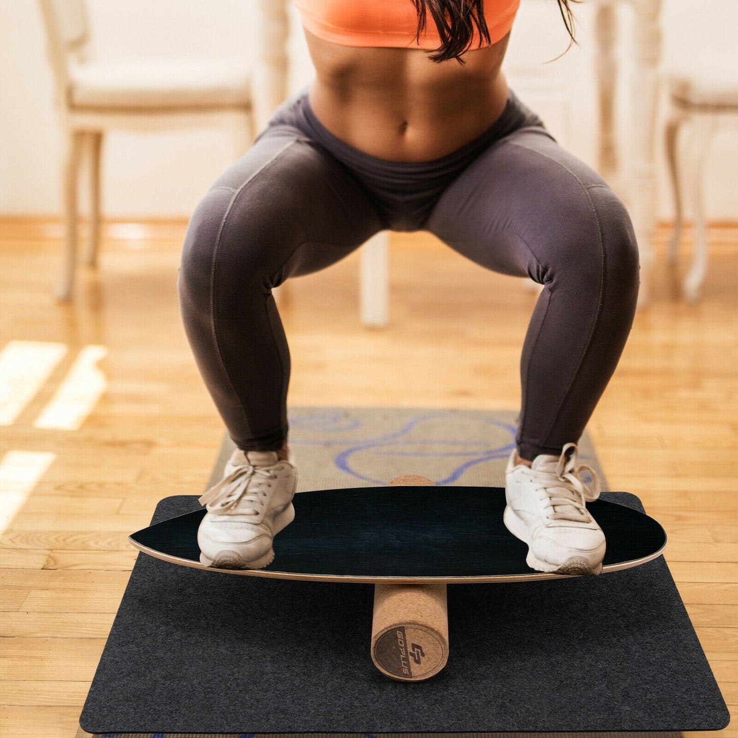 Wooden Balance Board Trainer Wobble Roller for Exercise Sports Training-Black Kids Crystal