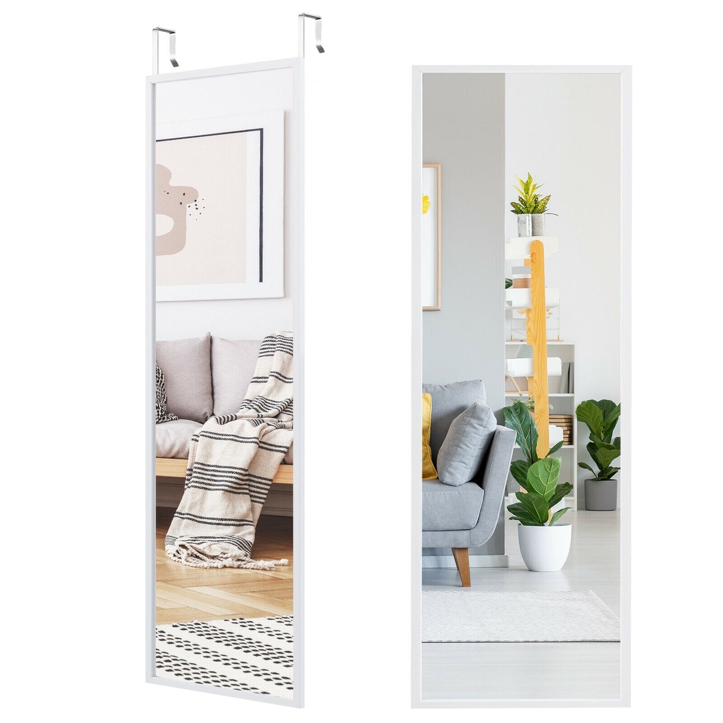 Full Length Metal Door Mirror with Adjustable Hook-White Kids Crystal