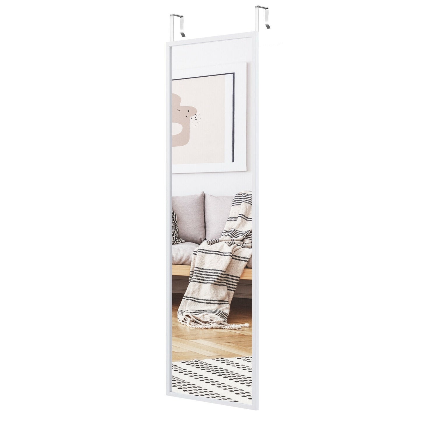 Full Length Metal Door Mirror with Adjustable Hook-White Kids Crystal