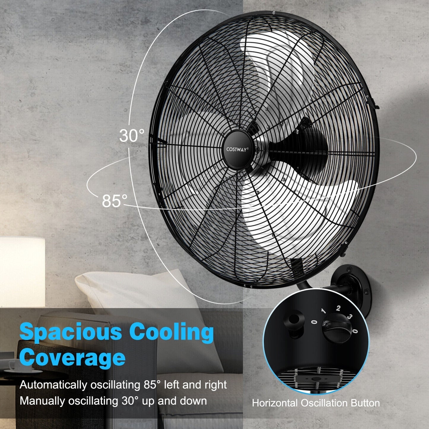 21 Inch 3 Speed Wall Mount Industrial Fan Kids Crystal