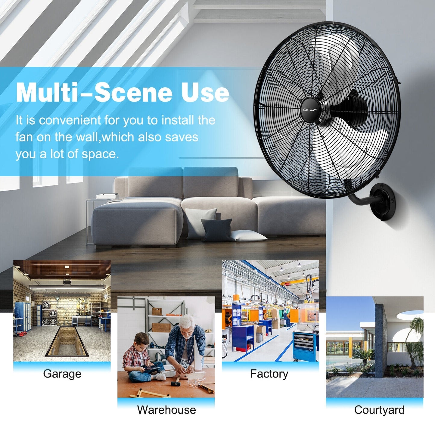 21 Inch 3 Speed Wall Mount Industrial Fan Kids Crystal