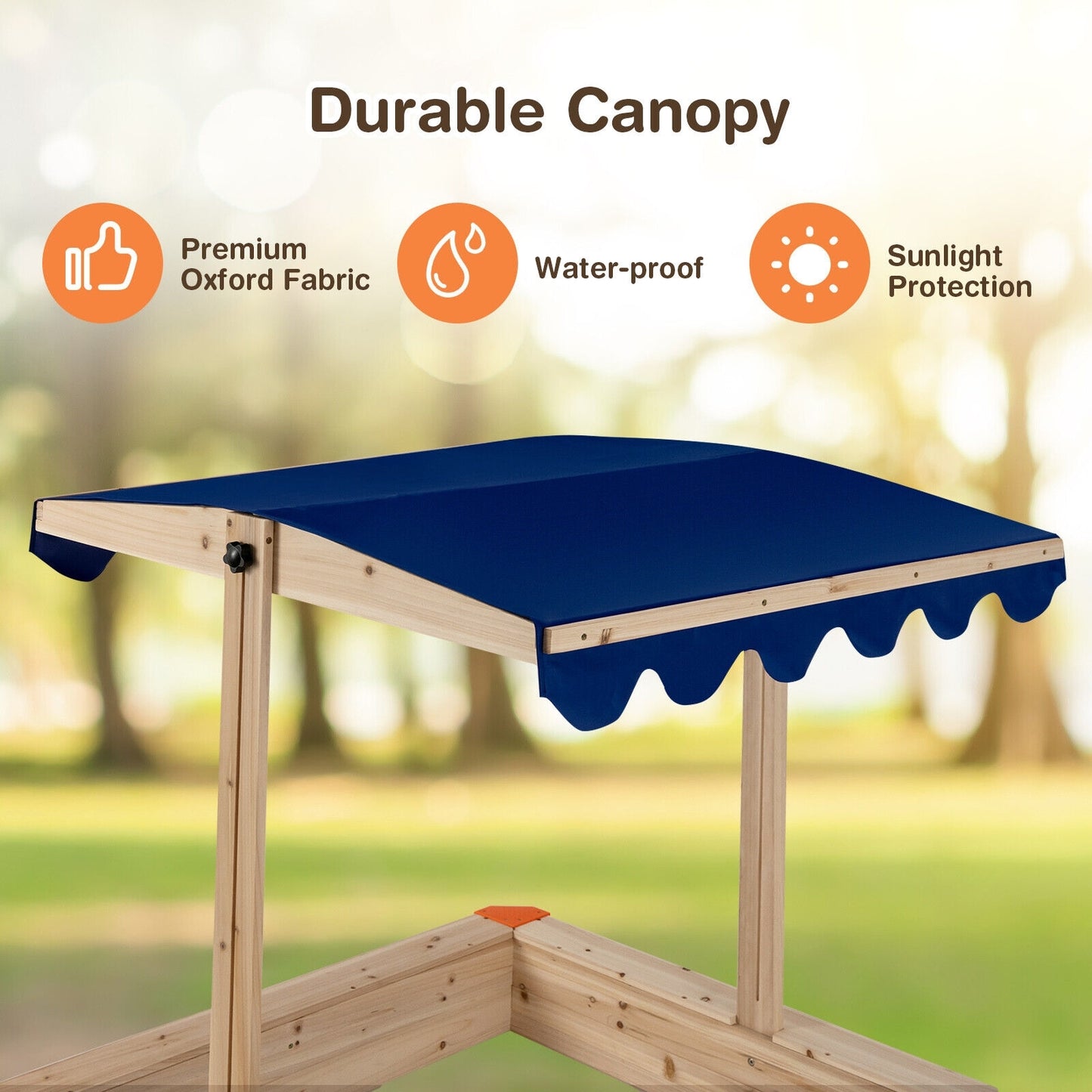 Kids Wooden Sandbox with Height Adjustable and Rotatable Canopy Outdoor Playset Kids Crystal