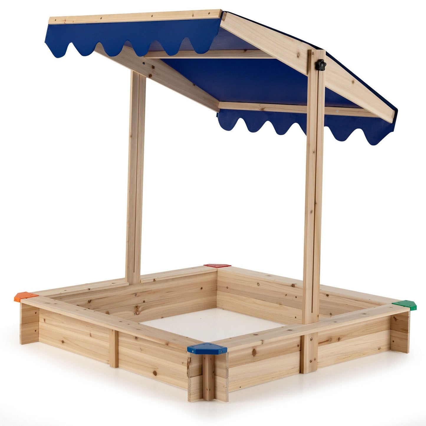 Kids Wooden Sandbox with Height Adjustable and Rotatable Canopy Outdoor Playset Kids Crystal