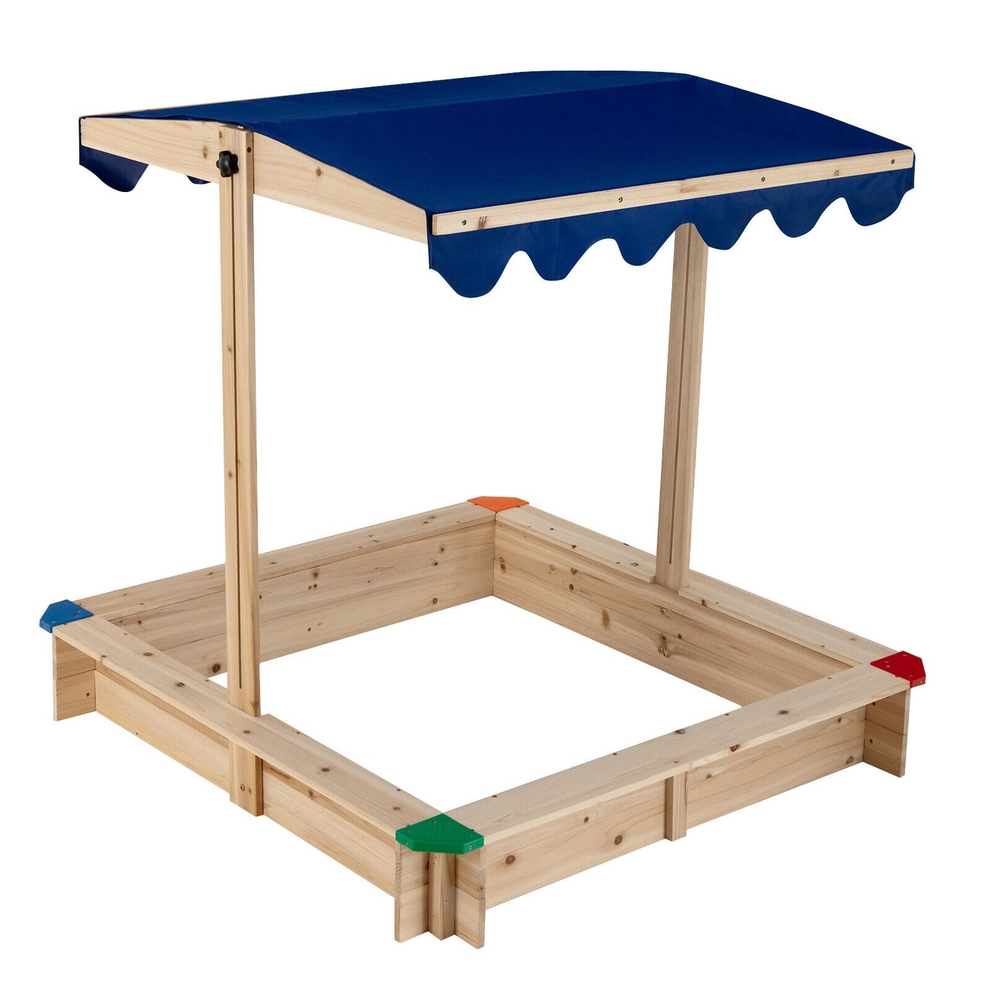 Kids Wooden Sandbox with Height Adjustable and Rotatable Canopy Outdoor Playset Kids Crystal