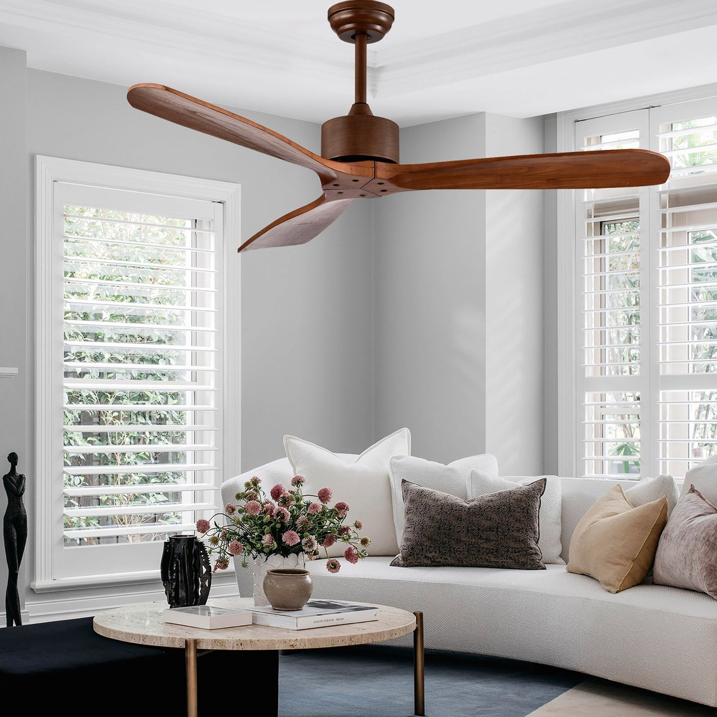 52 Inch Modern Ceiling Fan Indoor Outdoor Brushed Nickel Finish with Remote Kids Crystal