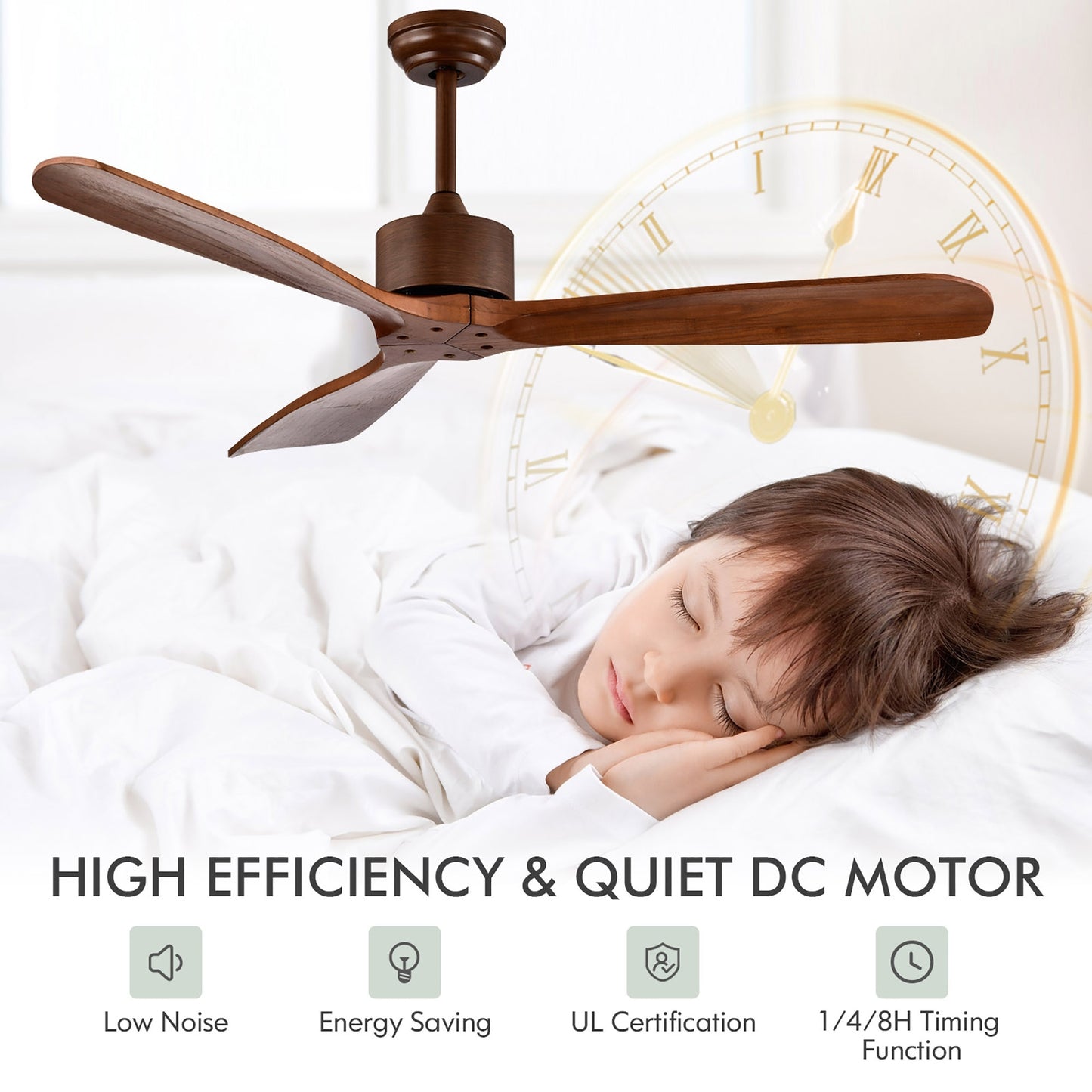52 Inch Modern Ceiling Fan Indoor Outdoor Brushed Nickel Finish with Remote Kids Crystal