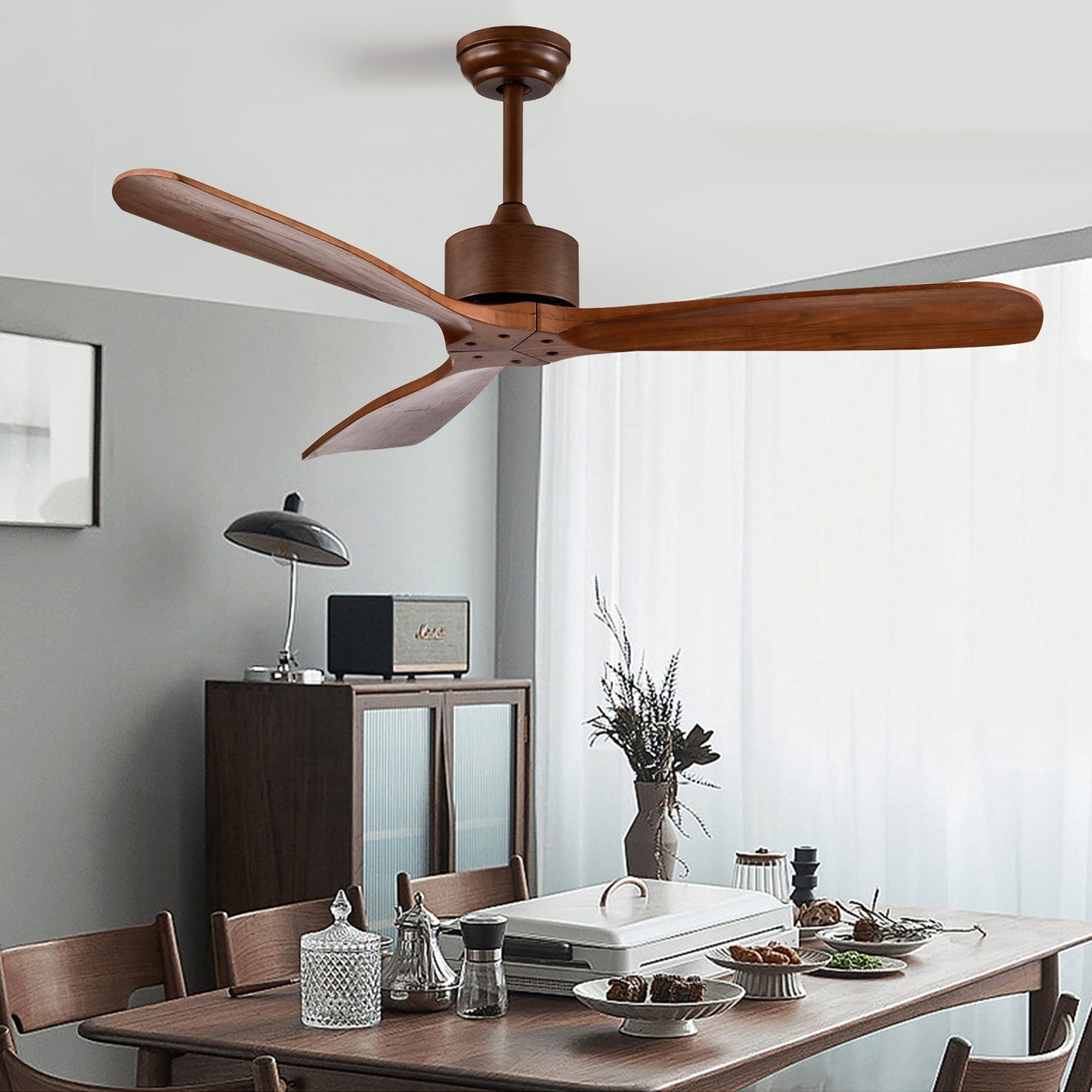52 Inch Modern Ceiling Fan Indoor Outdoor Brushed Nickel Finish with Remote Kids Crystal