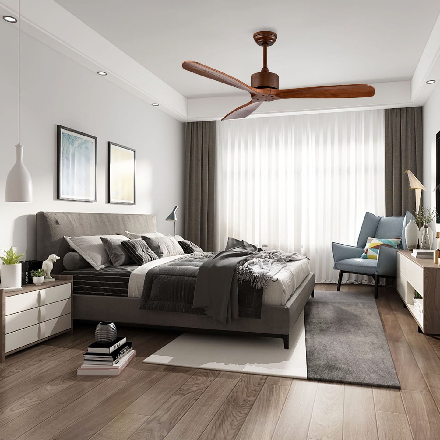 52 Inch Modern Ceiling Fan Indoor Outdoor Brushed Nickel Finish with Remote Kids Crystal