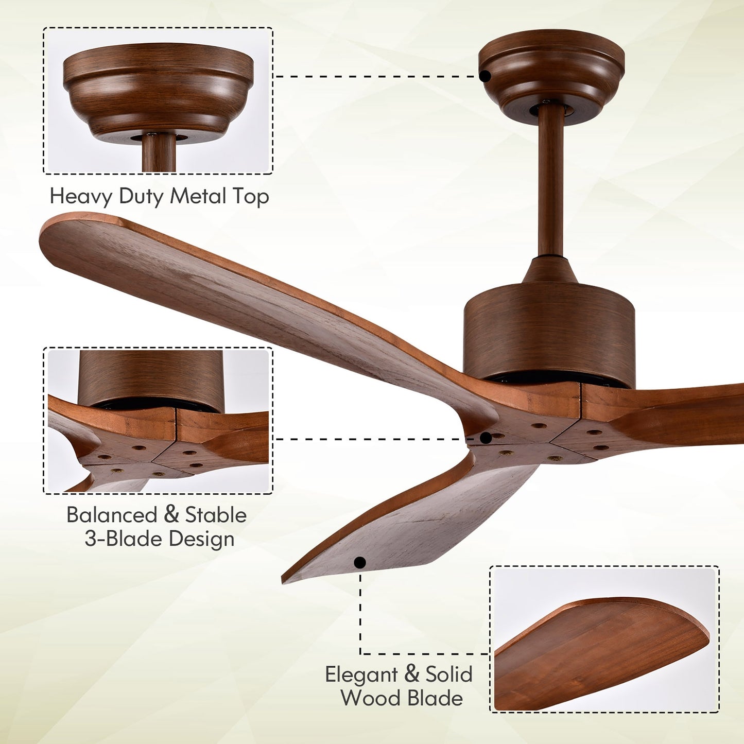 52 Inch Modern Ceiling Fan Indoor Outdoor Brushed Nickel Finish with Remote Kids Crystal