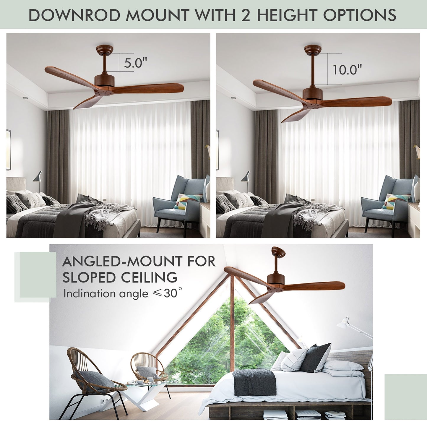 52 Inch Modern Ceiling Fan Indoor Outdoor Brushed Nickel Finish with Remote Kids Crystal