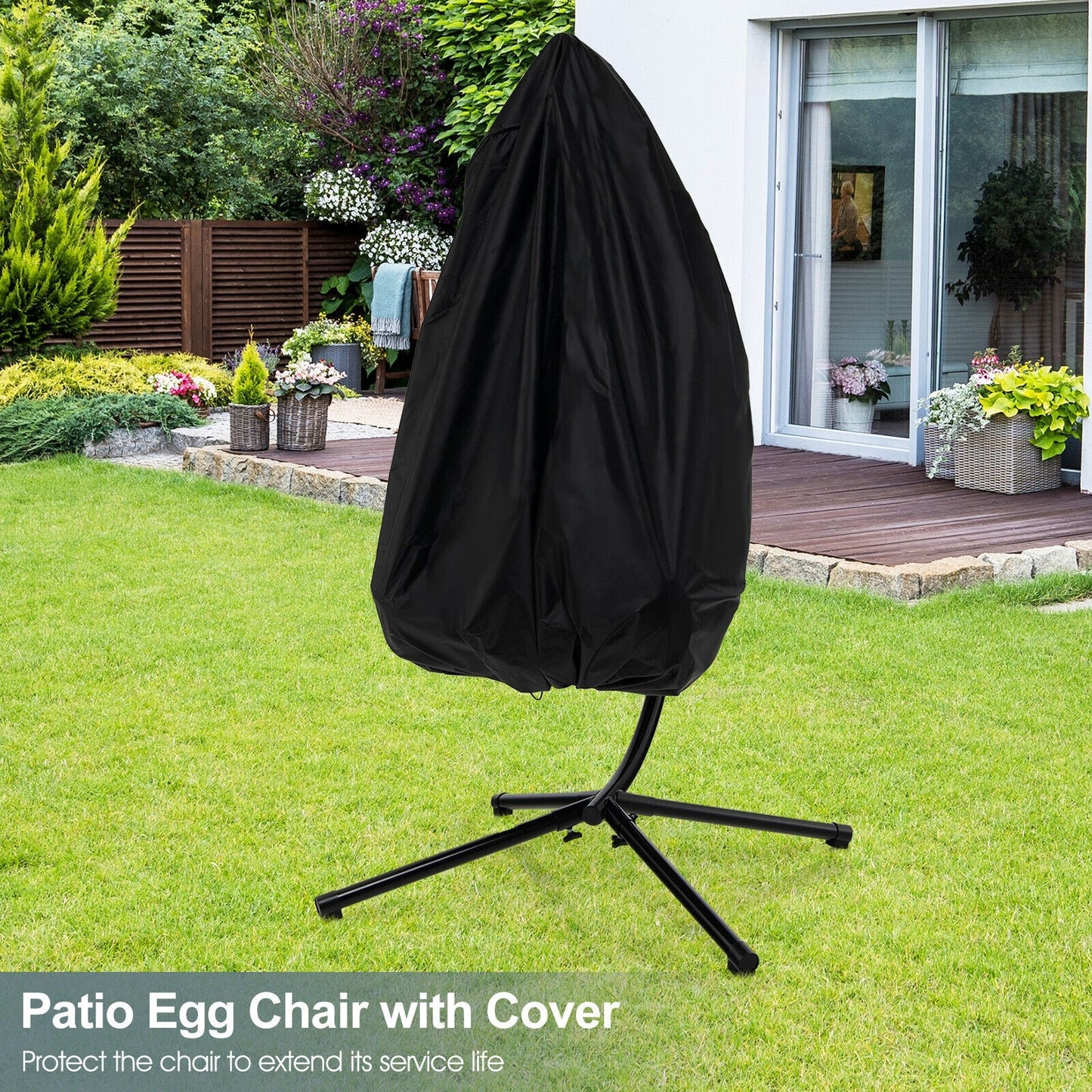 Patio Hanging Egg Chair with Stand Waterproof Cover and Folding Basket-Gray Kids Crystal