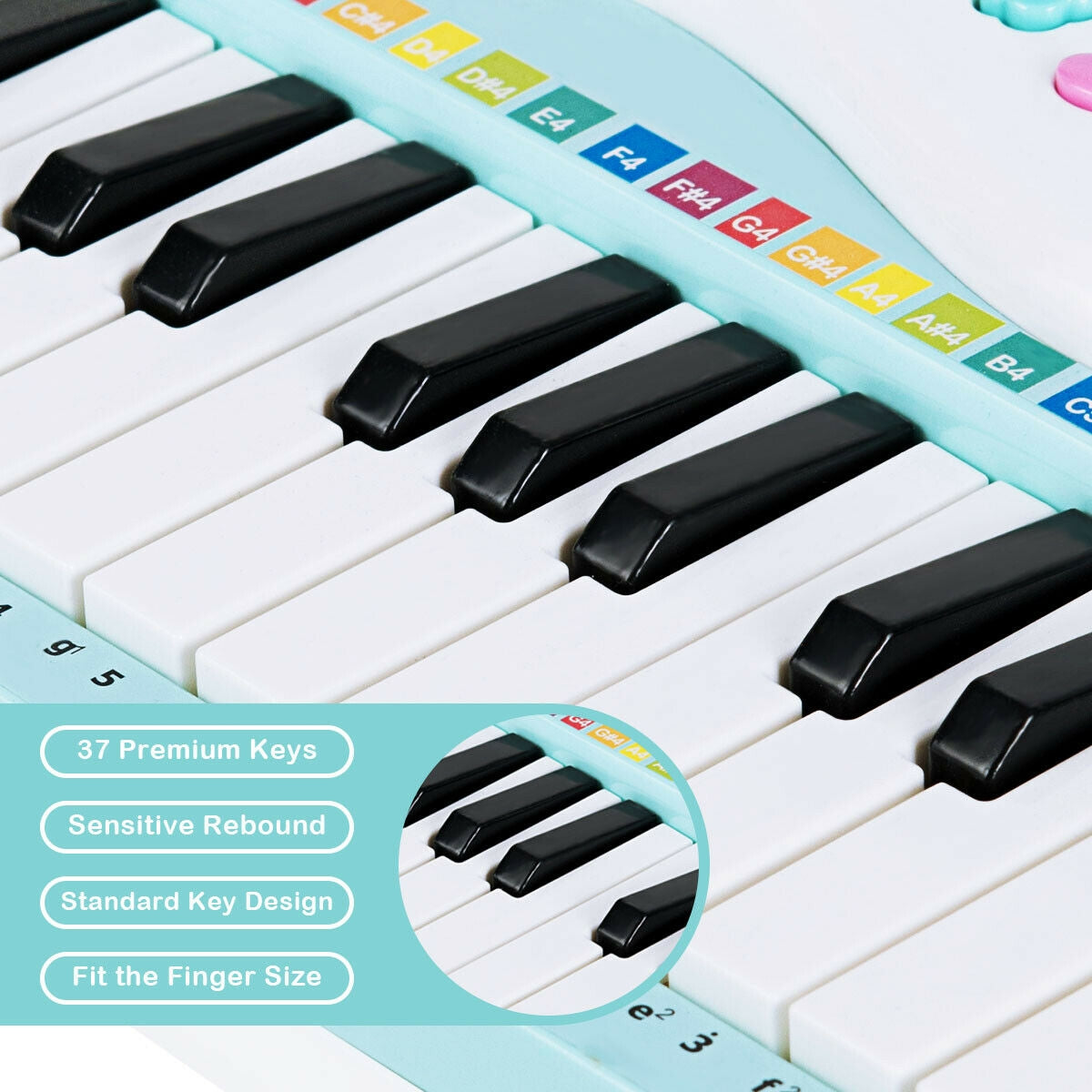 Multifunctional 37 Electric Keyboard Piano with Microphone-Blue Kids Crystal