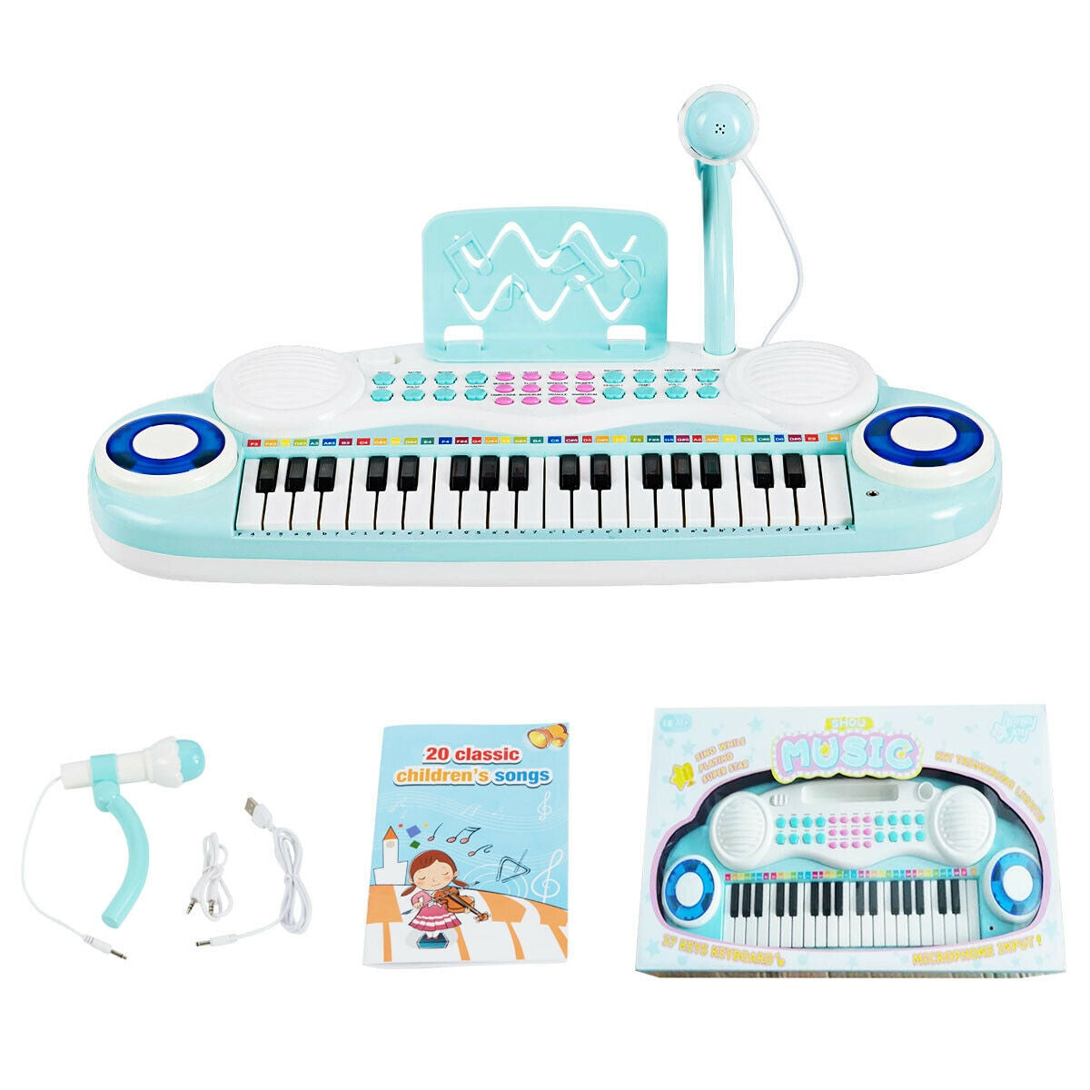 Multifunctional 37 Electric Keyboard Piano with Microphone-Blue Kids Crystal