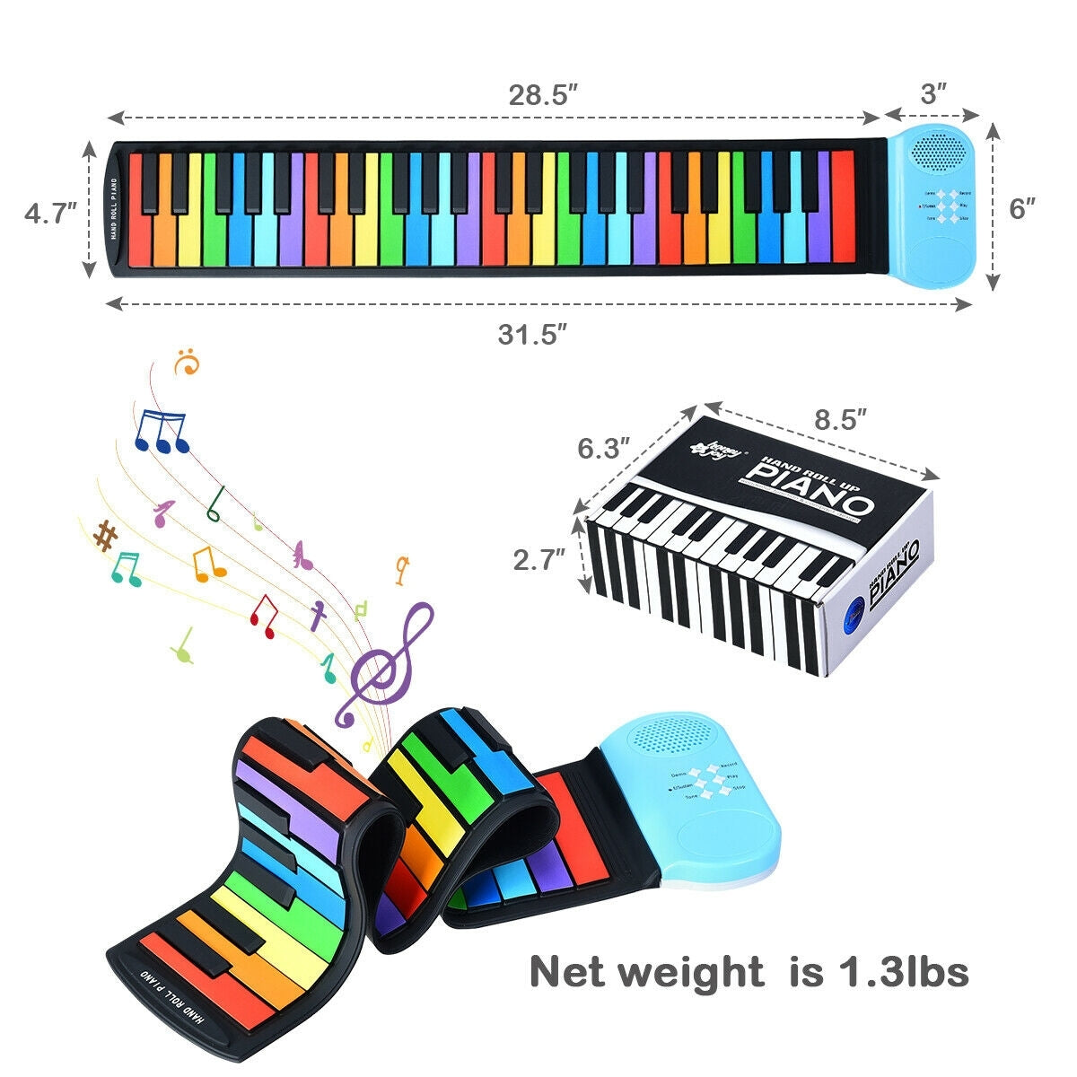 49-Key Roll-up Piano with Support Earphones Kids Crystal