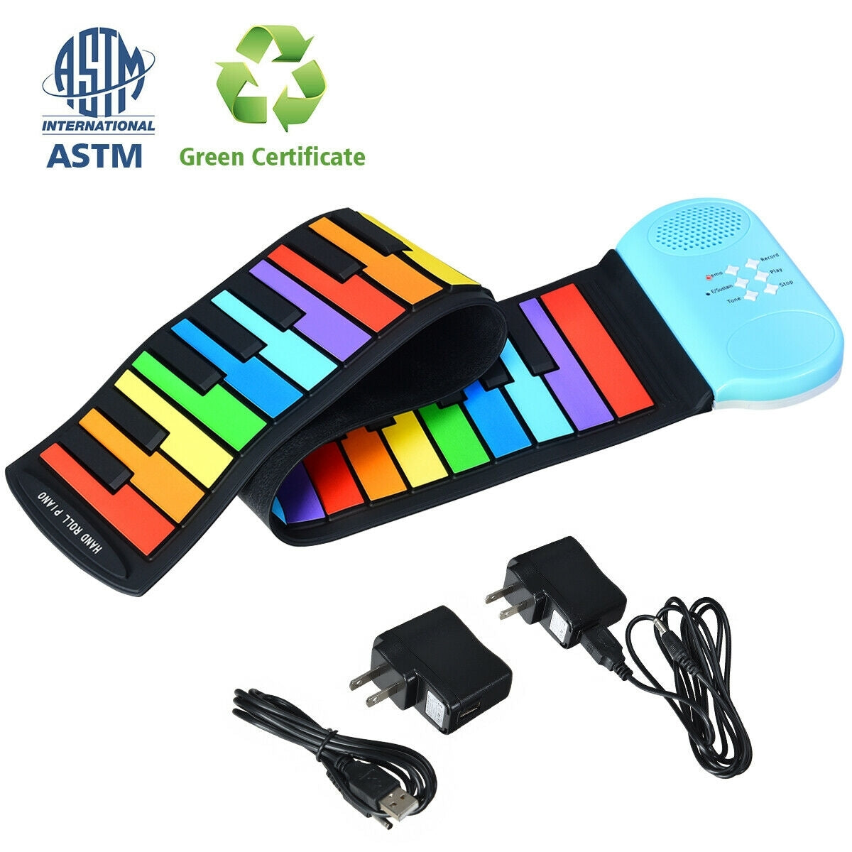 49-Key Roll-up Piano with Support Earphones Kids Crystal