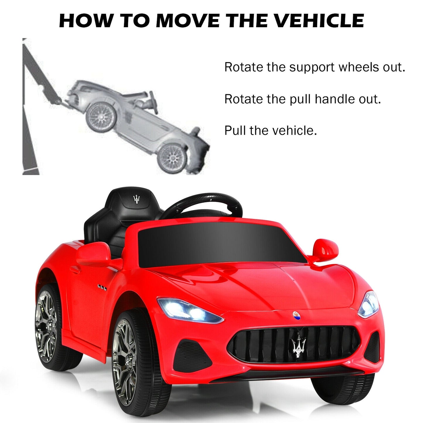 12V Kids Ride-On Car with Remote Control and Lights-Red Kids Crystal