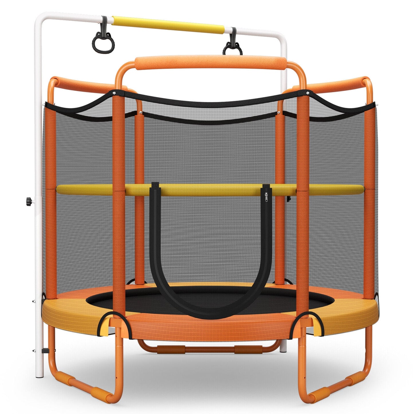 5 Feet Kids 3-in-1 Game Trampoline with Enclosure Net Spring Pad-Orange Kids Crystal
