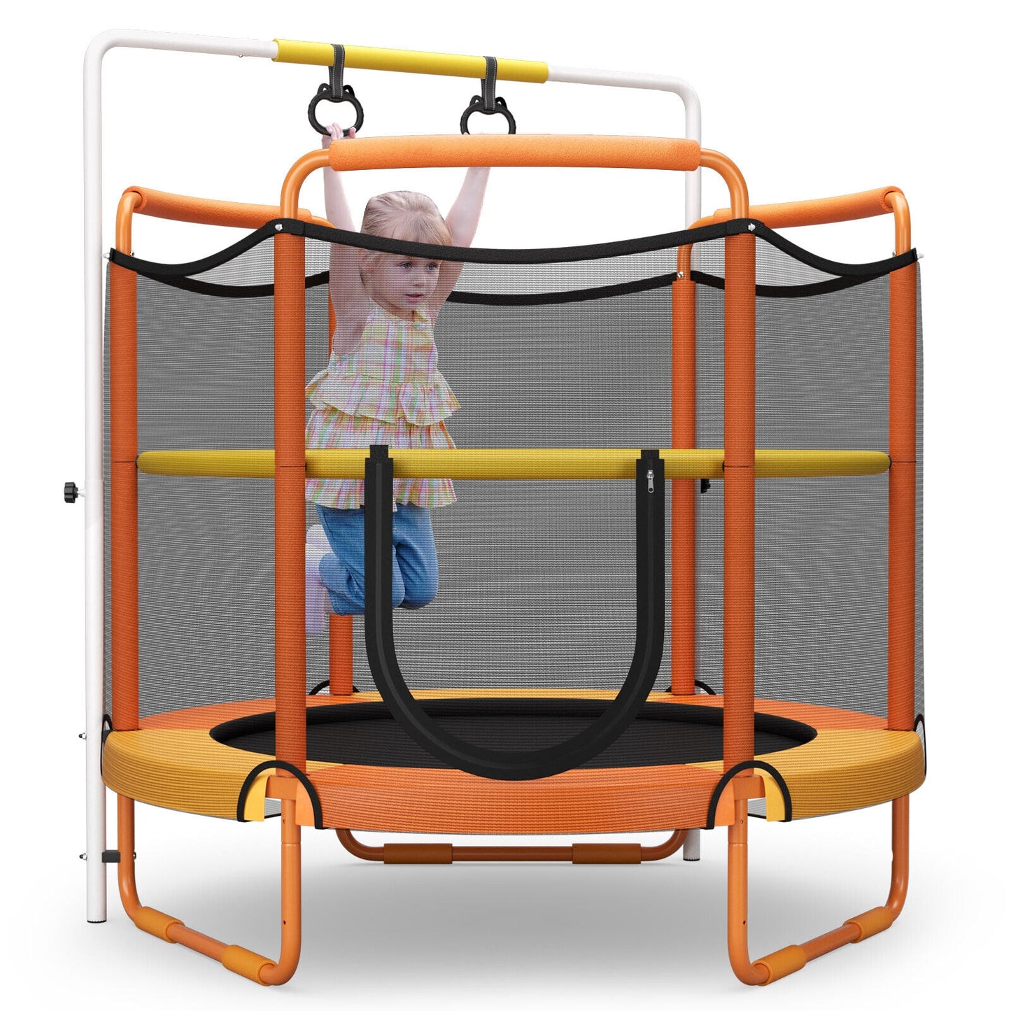 5 Feet Kids 3-in-1 Game Trampoline with Enclosure Net Spring Pad-Orange Kids Crystal
