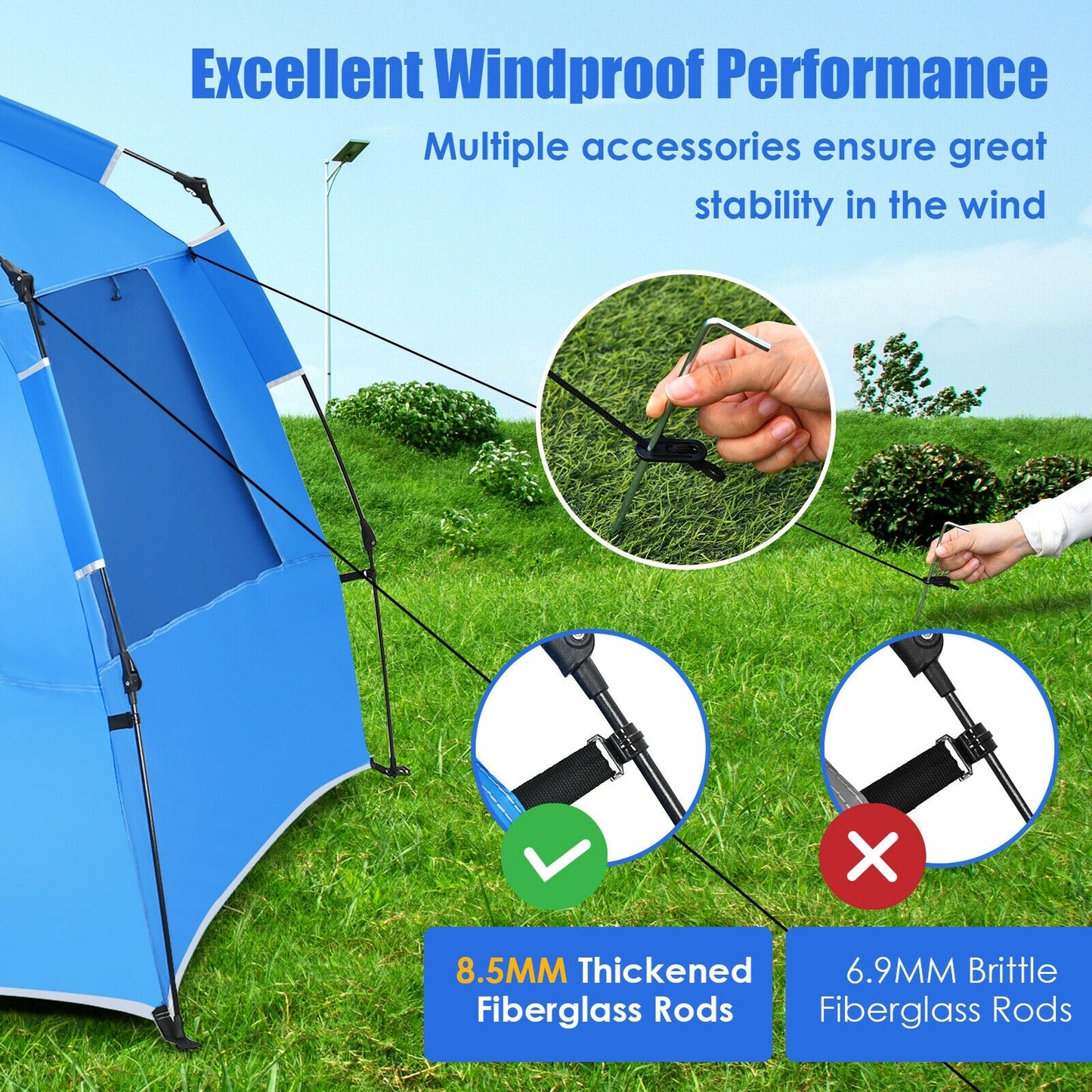 Easy Pop Up Beach Tent UPF 50+ Portable Sun Shelter-Blue for 3-4 Person Kids Crystal