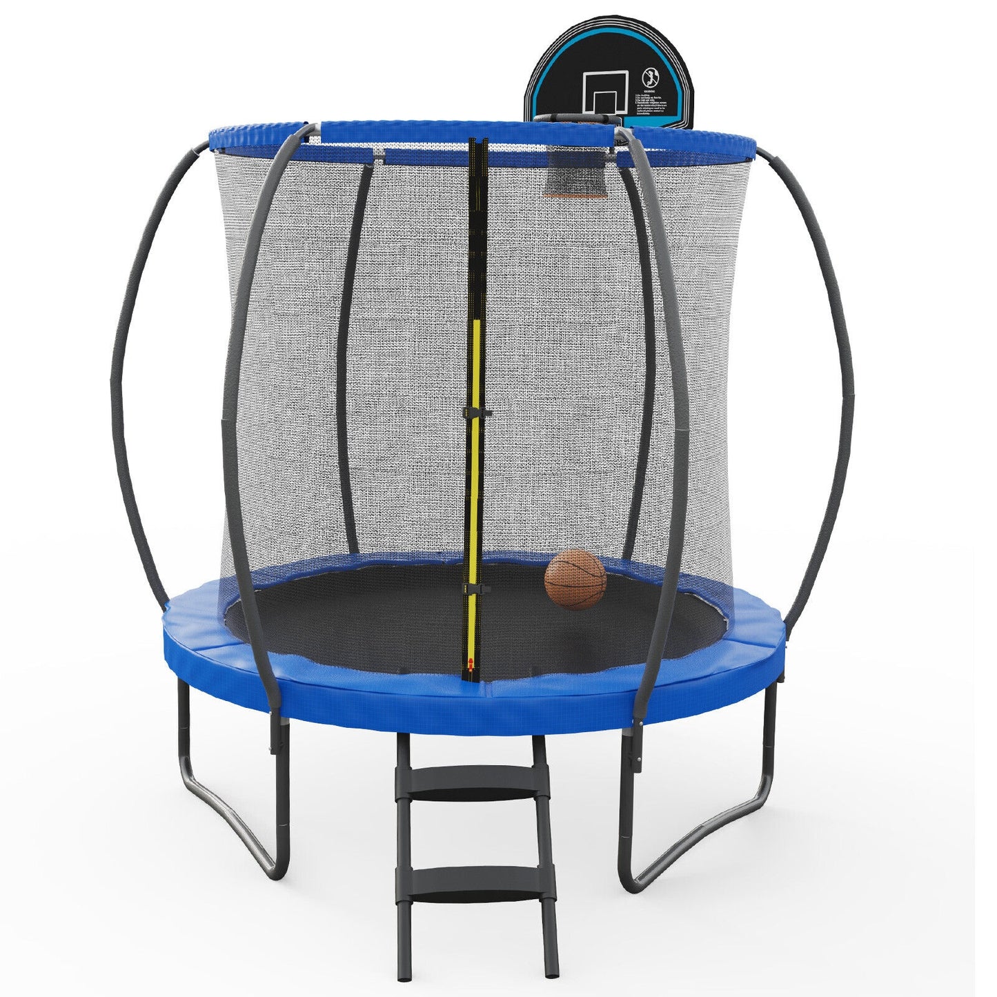 8 Feet Recreational Trampoline with Basketball Hoop and Net Ladder Kids Crystal