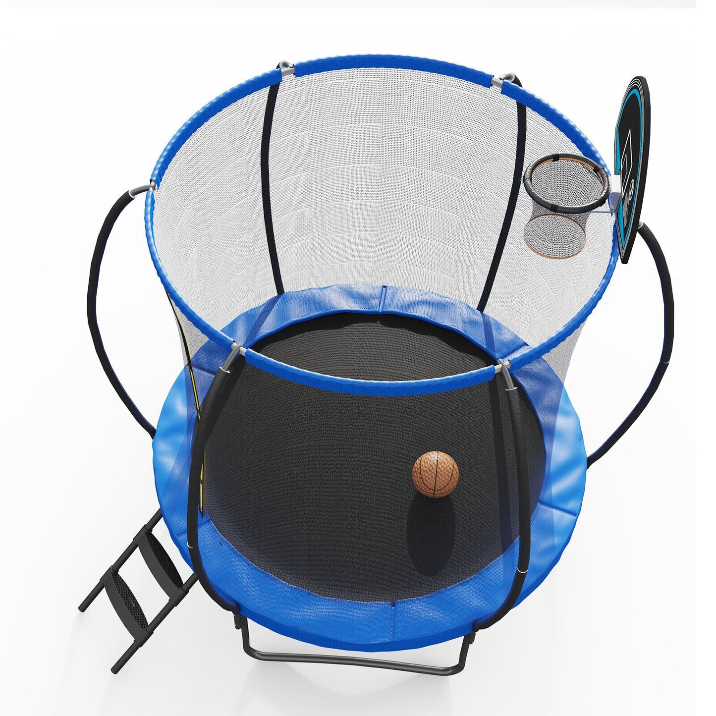8 Feet Recreational Trampoline with Basketball Hoop and Net Ladder Kids Crystal